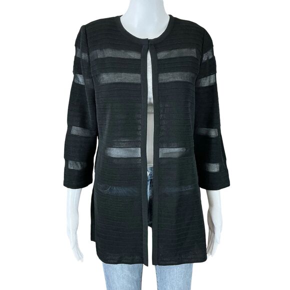 Ming Wang Cardigan Size M Black Sheer Stripe Quiet Luxury Whimsigoth Witchy Goth - Picture 3 of 12